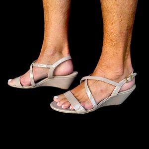 Calvin Klein Thea toe taupe Patent leather low wedges